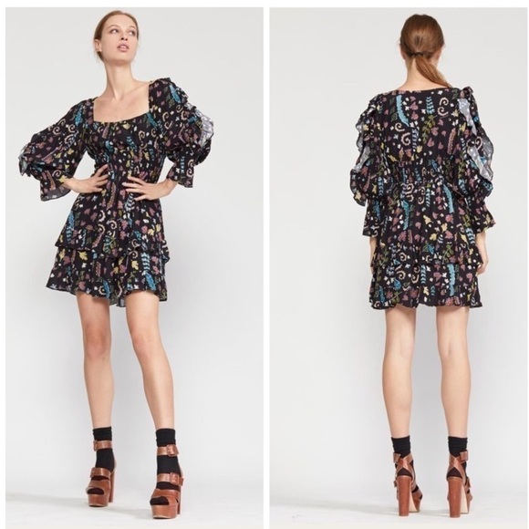 CYNTHIA ROWLEY
HOLLY SMOCKED WAIST RUFFLE DRESS
- BLACK FLORAL, New With Tags - Picture 1 of 7